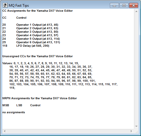 Editor CC and NRPN assignments